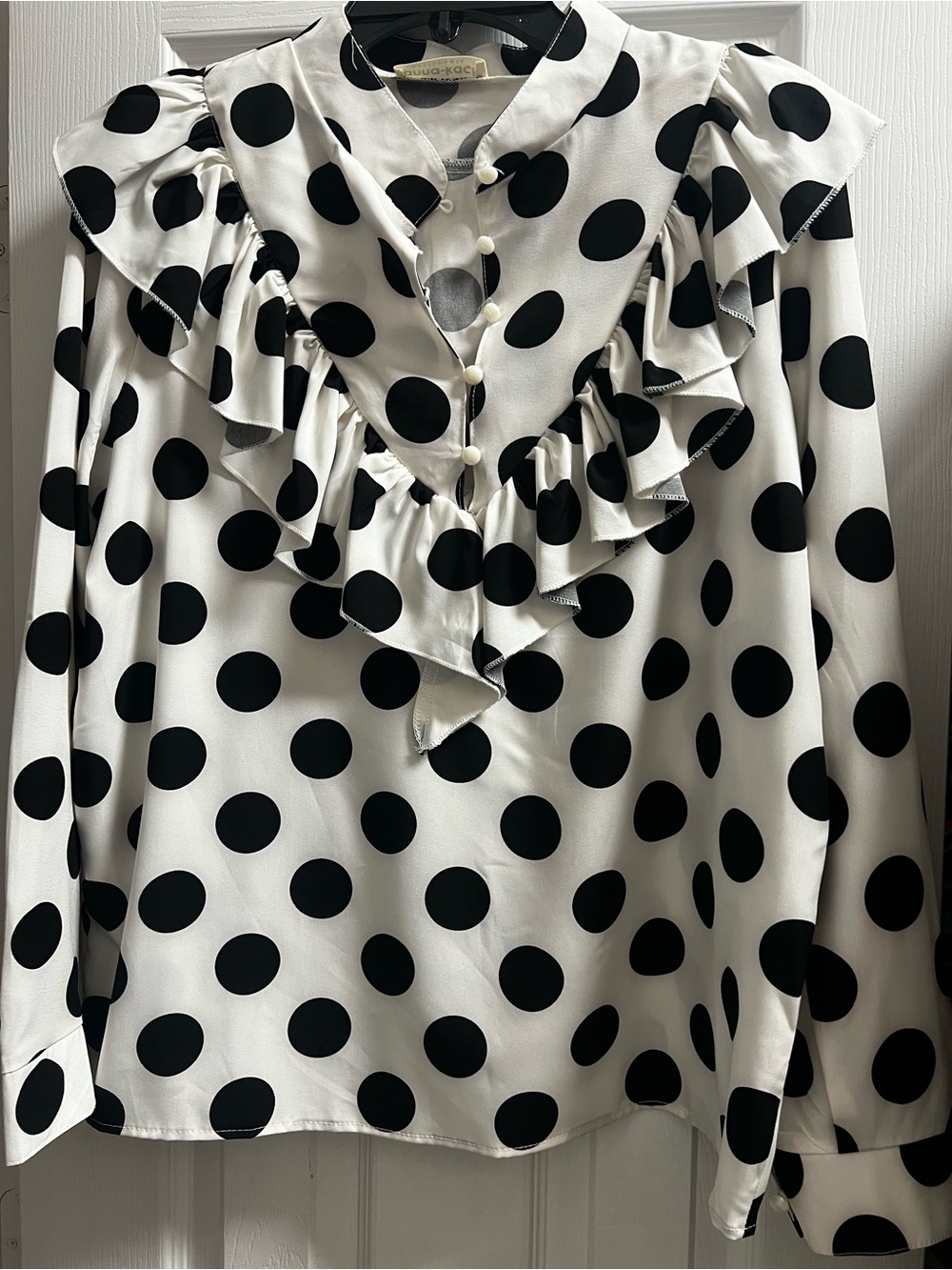 Polka Dot Ruffle Blouse - Black & White